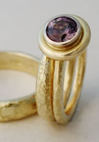 Commissioned rings with textured finish and mauve Sapphire for Mark
